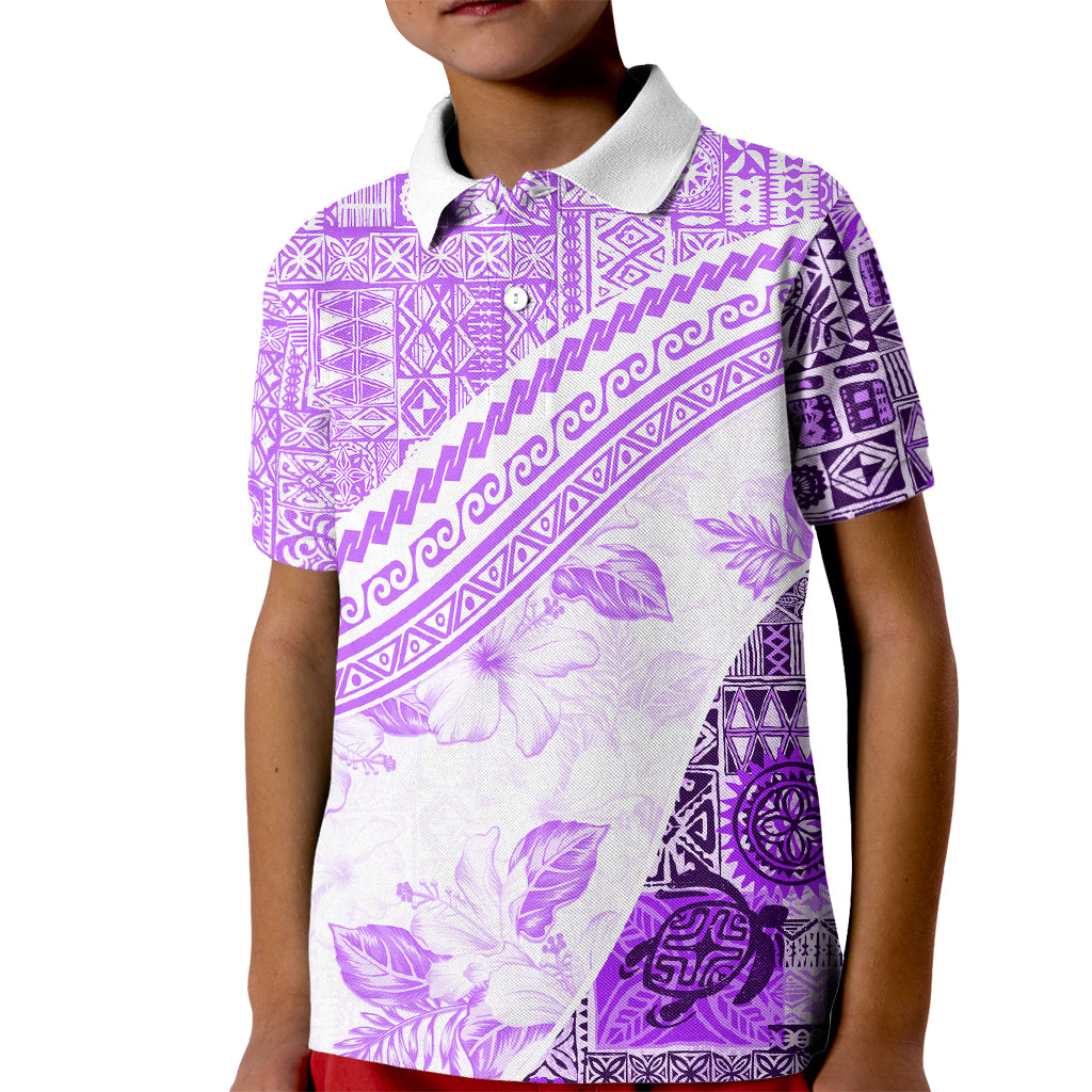 Hawaiian Tapa Kid Polo Shirt Traditional Vintage Pattern Violet LT05 Kid Violet - Polynesian Pride