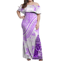 Hawaiian Tapa Off Shoulder Maxi Dress Traditional Vintage Pattern Violet LT05 Women Violet - Polynesian Pride