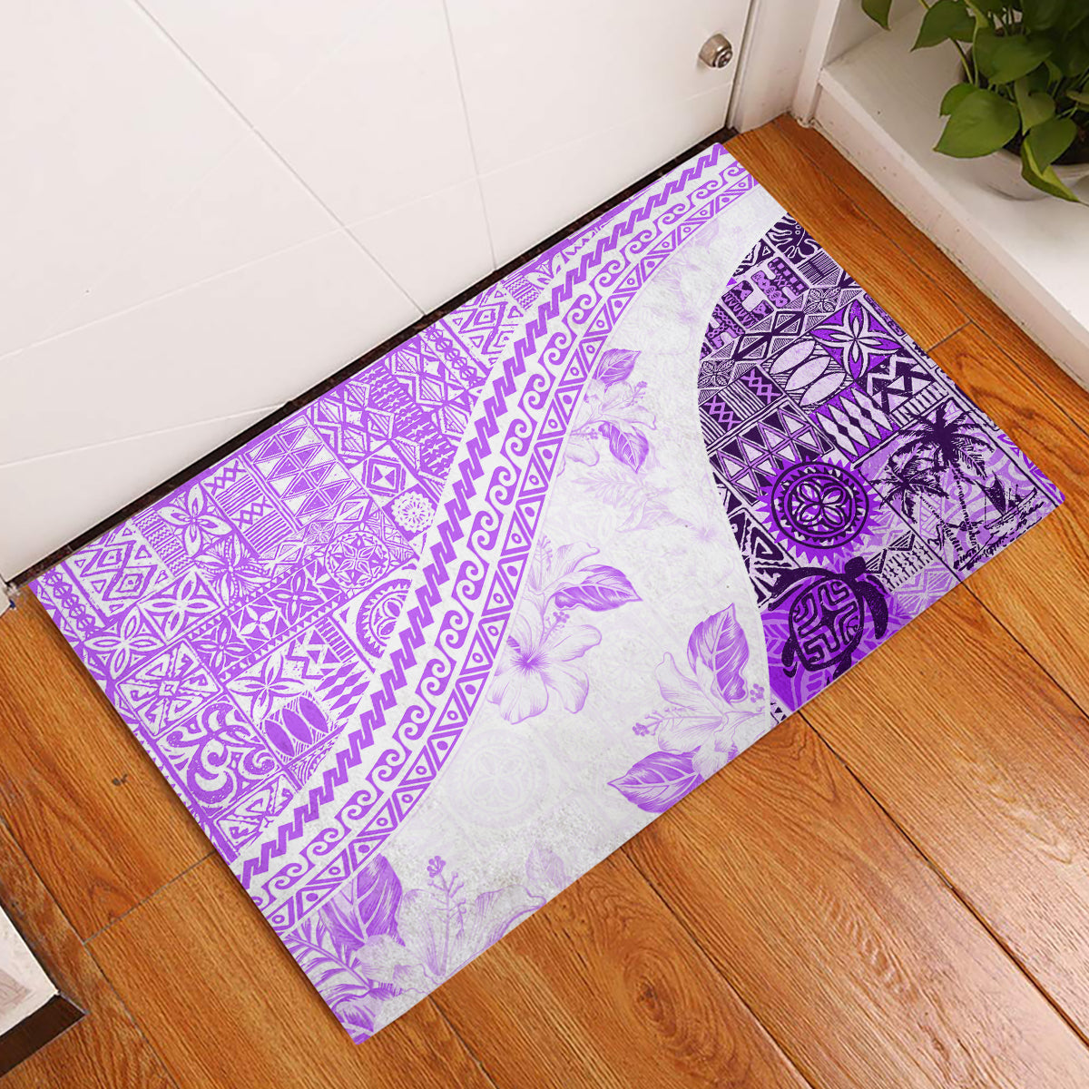 Hawaiian Tapa Rubber Doormat Traditional Vintage Pattern Violet LT05 Violet - Polynesian Pride