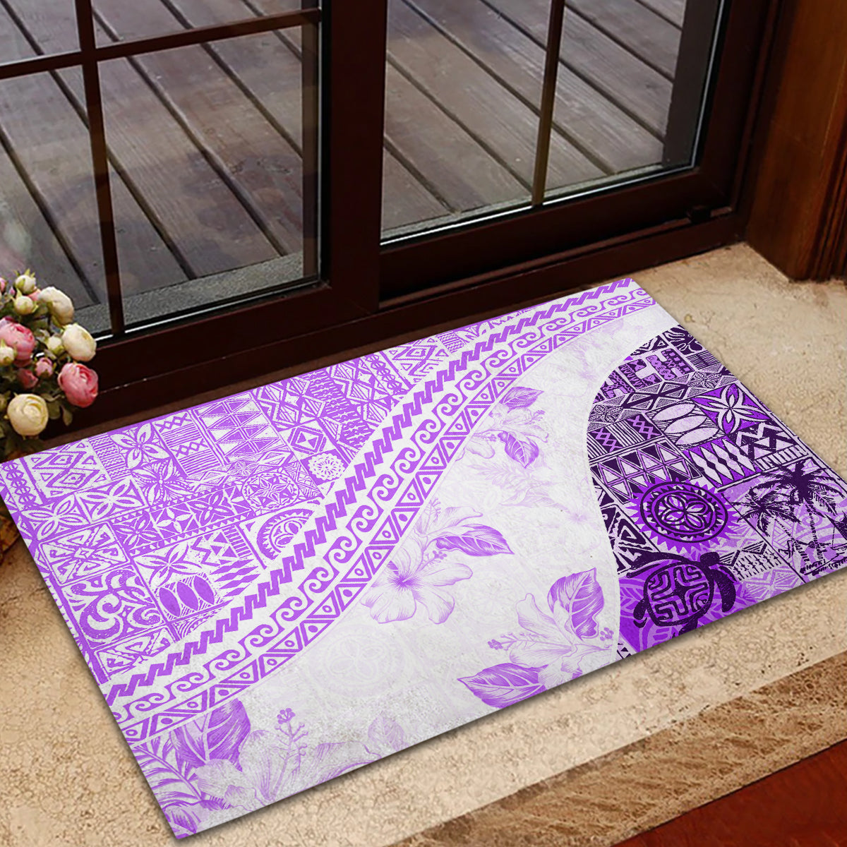 Hawaiian Tapa Rubber Doormat Traditional Vintage Pattern Violet LT05 - Polynesian Pride