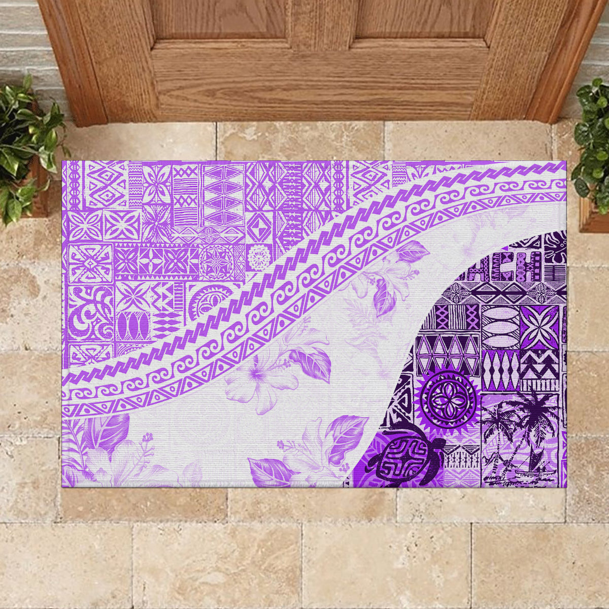 Hawaiian Tapa Rubber Doormat Traditional Vintage Pattern Violet LT05 - Polynesian Pride
