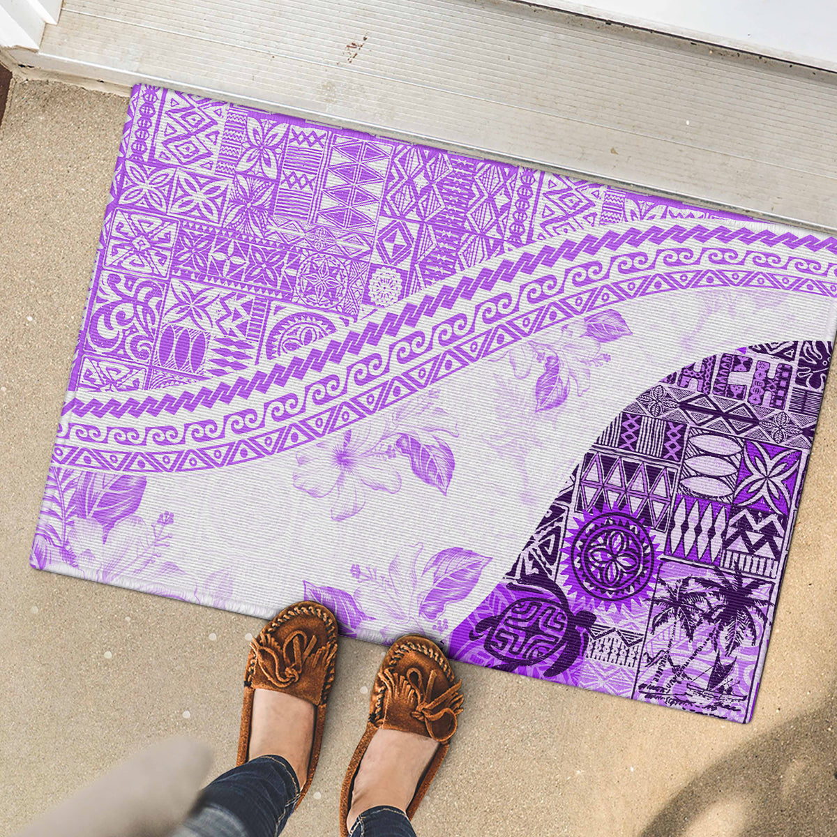 Hawaiian Tapa Rubber Doormat Traditional Vintage Pattern Violet LT05 - Polynesian Pride