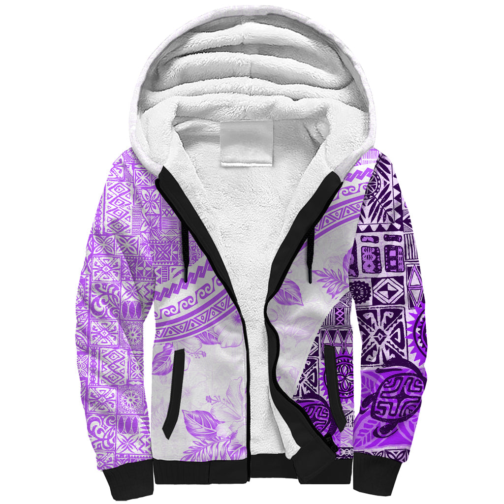 Hawaiian Tapa Sherpa Hoodie Traditional Vintage Pattern Violet LT05 Unisex Violet - Polynesian Pride