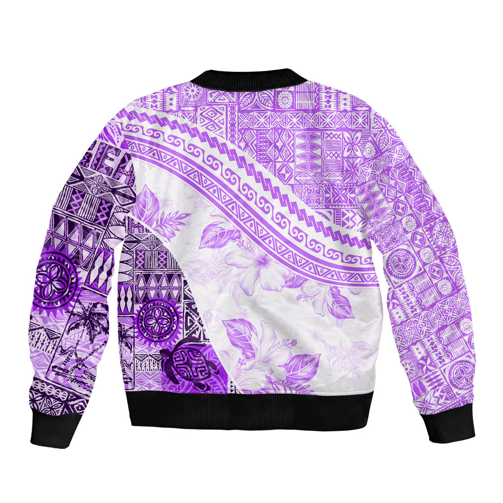 Hawaiian Tapa Sleeve Zip Bomber Jacket Traditional Vintage Pattern Violet LT05 - Polynesian Pride