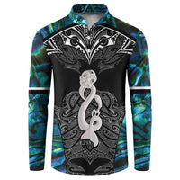 New Zealand Aotearoa Button Sweatshirt Maori Taniwha Paua Shell LT05 Black - Polynesian Pride