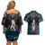 New Zealand Aotearoa Couples Matching Off Shoulder Short Dress and Hawaiian Shirt Maori Taniwha Paua Shell