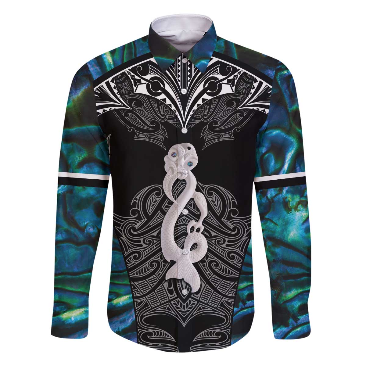 New Zealand Aotearoa Family Matching Off The Shoulder Long Sleeve Dress and Hawaiian Shirt Maori Taniwha Paua Shell