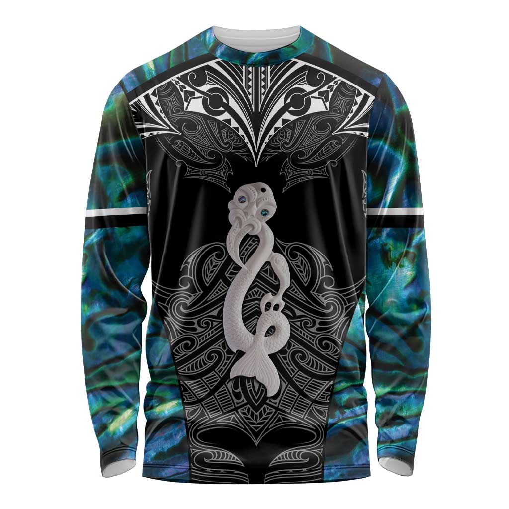 New Zealand Aotearoa Long Sleeve Shirt Maori Taniwha Paua Shell LT05 Unisex Black - Polynesian Pride
