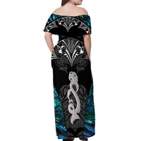New Zealand Aotearoa Off Shoulder Maxi Dress Maori Taniwha Paua Shell LT05 - Polynesian Pride