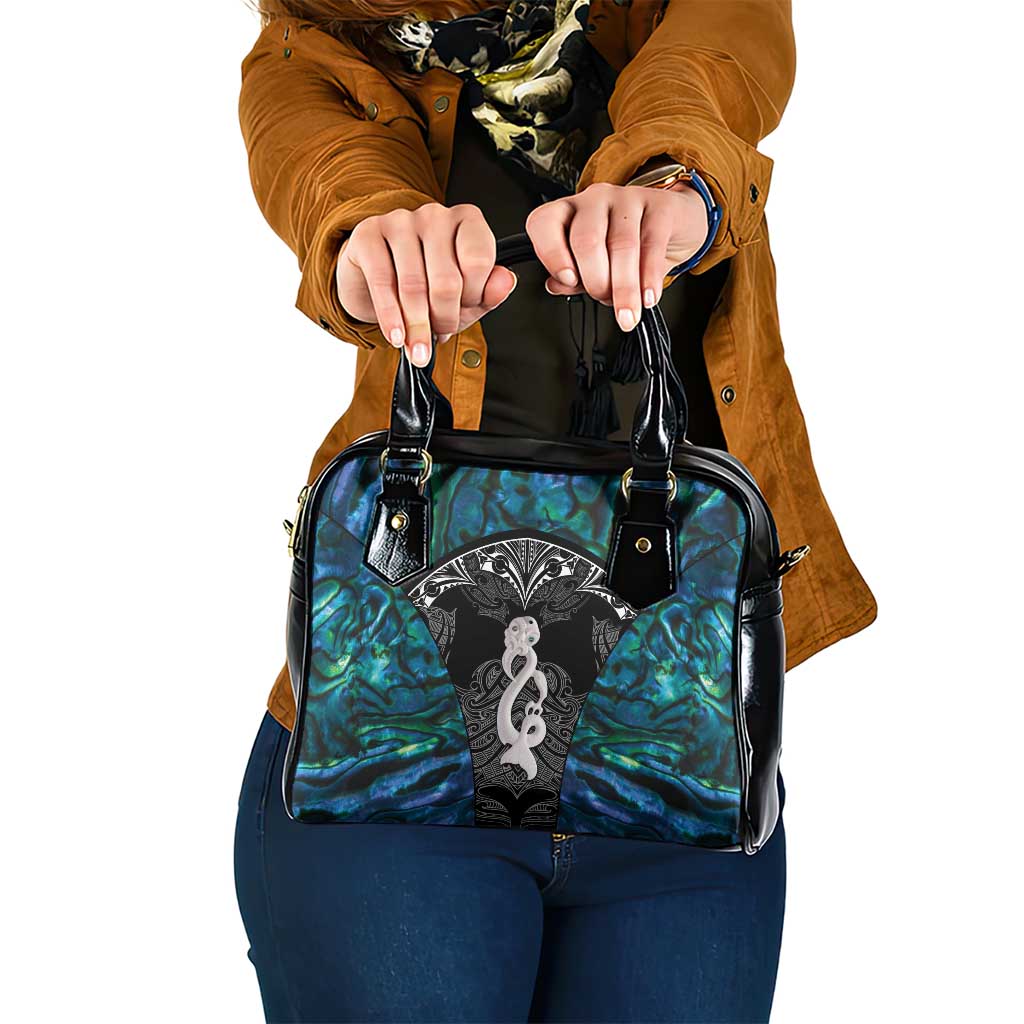 New Zealand Aotearoa Shoulder Handbag Maori Taniwha Paua Shell LT05 One Size Black - Polynesian Pride