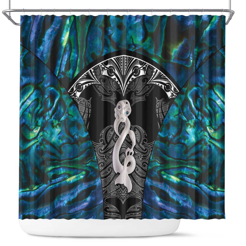 New Zealand Aotearoa Shower Curtain Maori Taniwha Paua Shell LT05 Black - Polynesian Pride