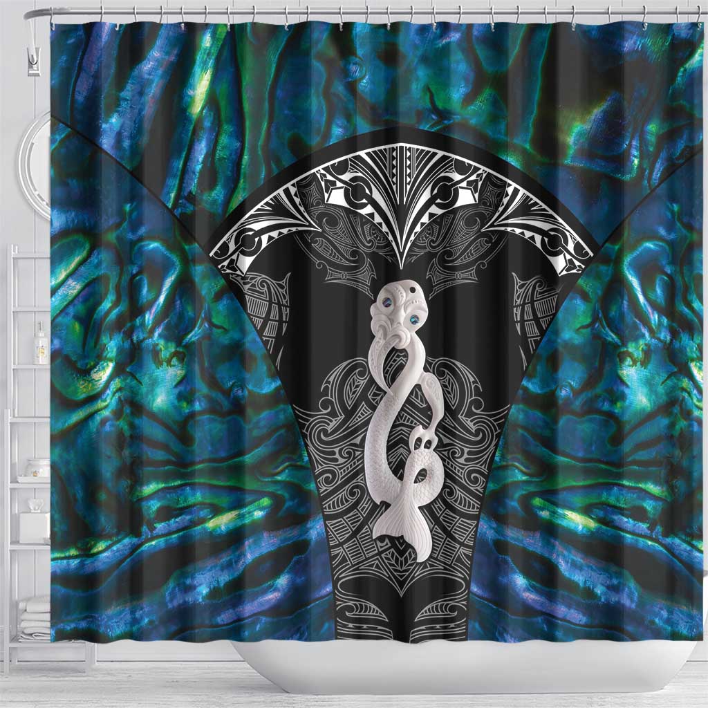 New Zealand Aotearoa Shower Curtain Maori Taniwha Paua Shell
