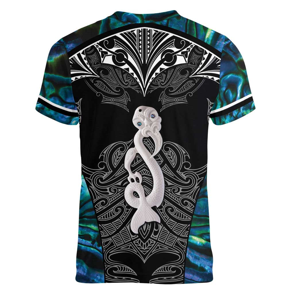 New Zealand Aotearoa Women V-Neck T-Shirt Maori Taniwha Paua Shell