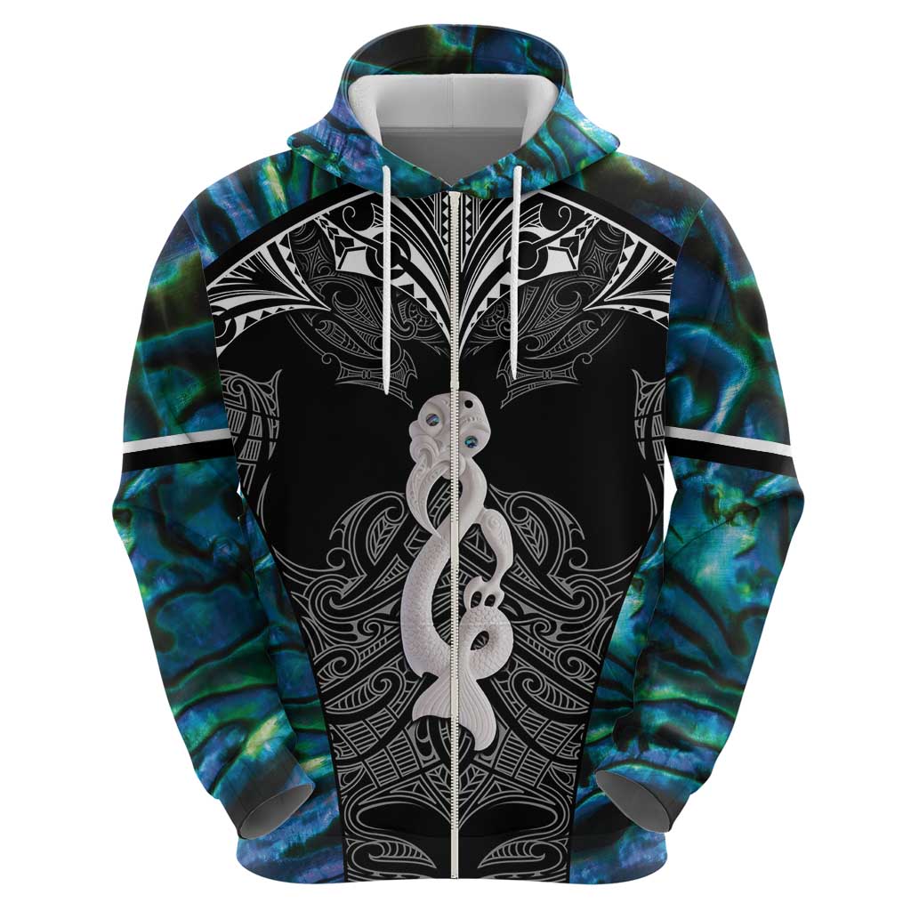New Zealand Aotearoa Zip Hoodie Maori Taniwha Paua Shell LT05 - Polynesian Pride