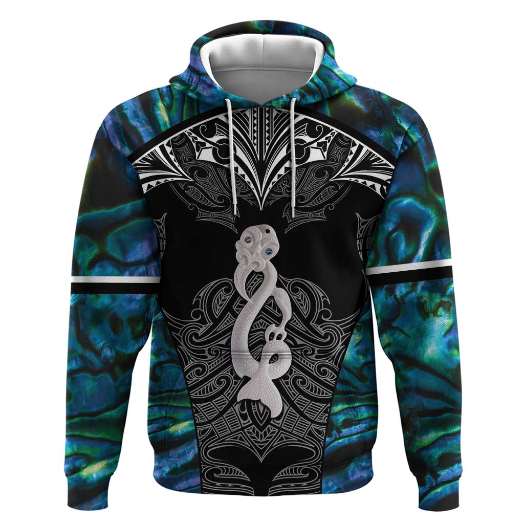 New Zealand Aotearoa Zip Hoodie Maori Taniwha Paua Shell LT05 Pullover Hoodie Black - Polynesian Pride