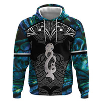 New Zealand Aotearoa Zip Hoodie Maori Taniwha Paua Shell LT05 Pullover Hoodie Black - Polynesian Pride