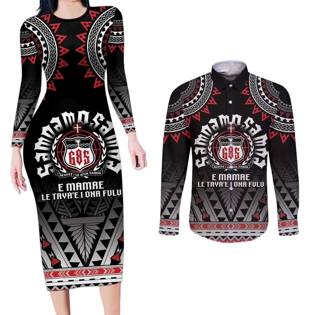 Personalised Samoa Black Saturday Couples Matching Long Sleeve Bodycon Dress and Long Sleeve Button Shirt Samoa For Samoans LT05 Black - Polynesian Pride