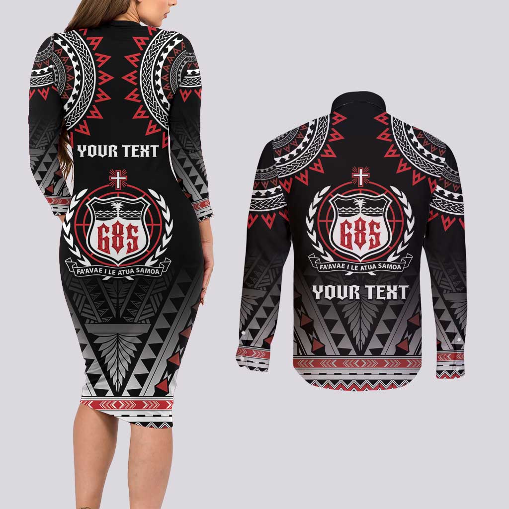Personalised Samoa Black Saturday Couples Matching Long Sleeve Bodycon Dress and Long Sleeve Button Shirt Samoa For Samoans LT05 - Polynesian Pride
