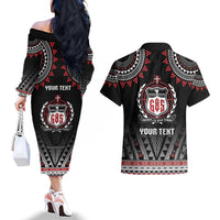 Personalised Samoa Black Saturday Couples Matching Off The Shoulder Long Sleeve Dress and Hawaiian Shirt Samoa For Samoans