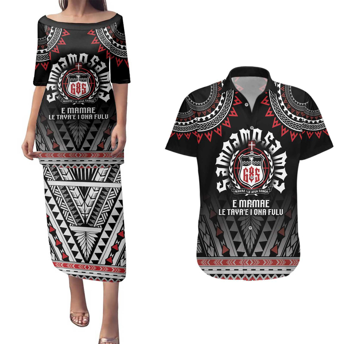 Personalised Samoa Black Saturday Couples Matching Puletasi and Hawaiian Shirt Samoa For Samoans LT05 Black - Polynesian Pride