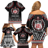 Personalised Samoa Black Saturday Family Matching Off Shoulder Short Dress and Hawaiian Shirt Samoa For Samoans