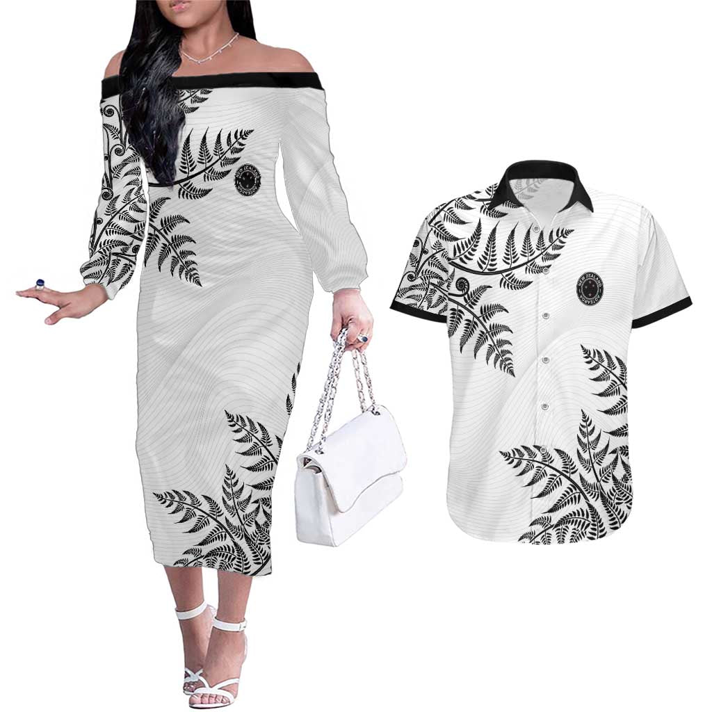 Custom New Zealand Football Couples Matching Off The Shoulder Long Sleeve Dress and Hawaiian Shirt Aotearoa Pride - Polynesian Pride