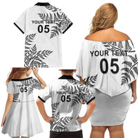 Custom New Zealand Football Family Matching Off Shoulder Short Dress and Hawaiian Shirt Aotearoa Pride - Polynesian Pride