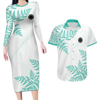 Custom New Zealand Football Couples Matching Long Sleeve Bodycon Dress and Hawaiian Shirt Aotearoa Pride Aqua Version - Polynesian Pride