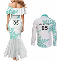 Custom New Zealand Football Couples Matching Mermaid Dress and Long Sleeve Button Shirt Aotearoa Pride Aqua Version - Polynesian Pride