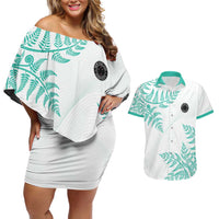 Custom New Zealand Football Couples Matching Off Shoulder Short Dress and Hawaiian Shirt Aotearoa Pride Aqua Version - Polynesian Pride
