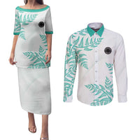 Custom New Zealand Football Couples Matching Puletasi and Long Sleeve Button Shirt Aotearoa Pride Aqua Version - Polynesian Pride