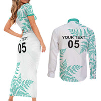 Custom New Zealand Football Couples Matching Short Sleeve Bodycon Dress and Long Sleeve Button Shirt Aotearoa Pride Aqua Version - Polynesian Pride