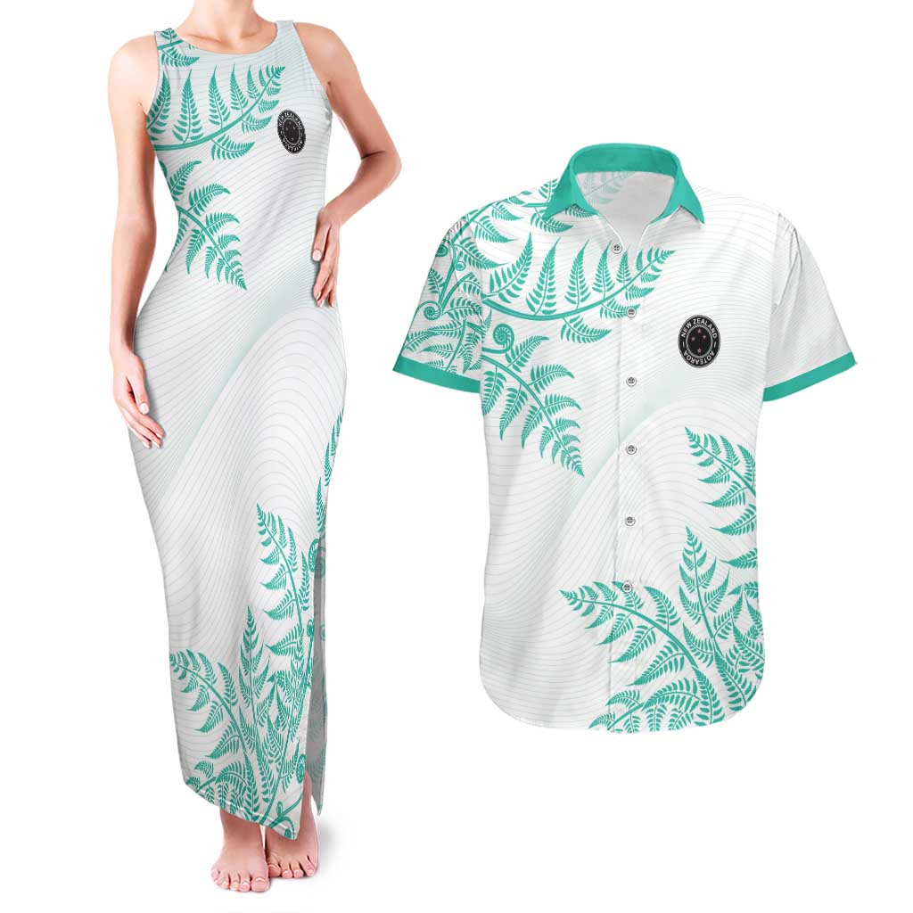 Custom New Zealand Football Couples Matching Tank Maxi Dress and Hawaiian Shirt Aotearoa Pride Aqua Version - Polynesian Pride