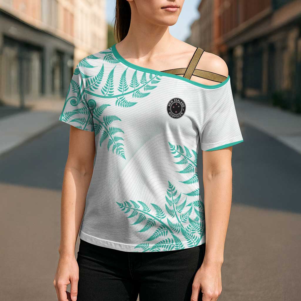 Custom New Zealand Football Cross Shoulder Shirt Aotearoa Pride Aqua Version - Polynesian Pride