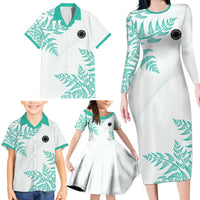 Custom New Zealand Football Family Matching Long Sleeve Bodycon Dress and Hawaiian Shirt Aotearoa Pride Aqua Version - Polynesian Pride