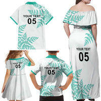 Custom New Zealand Football Family Matching Off Shoulder Maxi Dress and Hawaiian Shirt Aotearoa Pride Aqua Version - Polynesian Pride