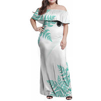 Custom New Zealand Football Family Matching Off Shoulder Maxi Dress and Hawaiian Shirt Aotearoa Pride Aqua Version - Polynesian Pride