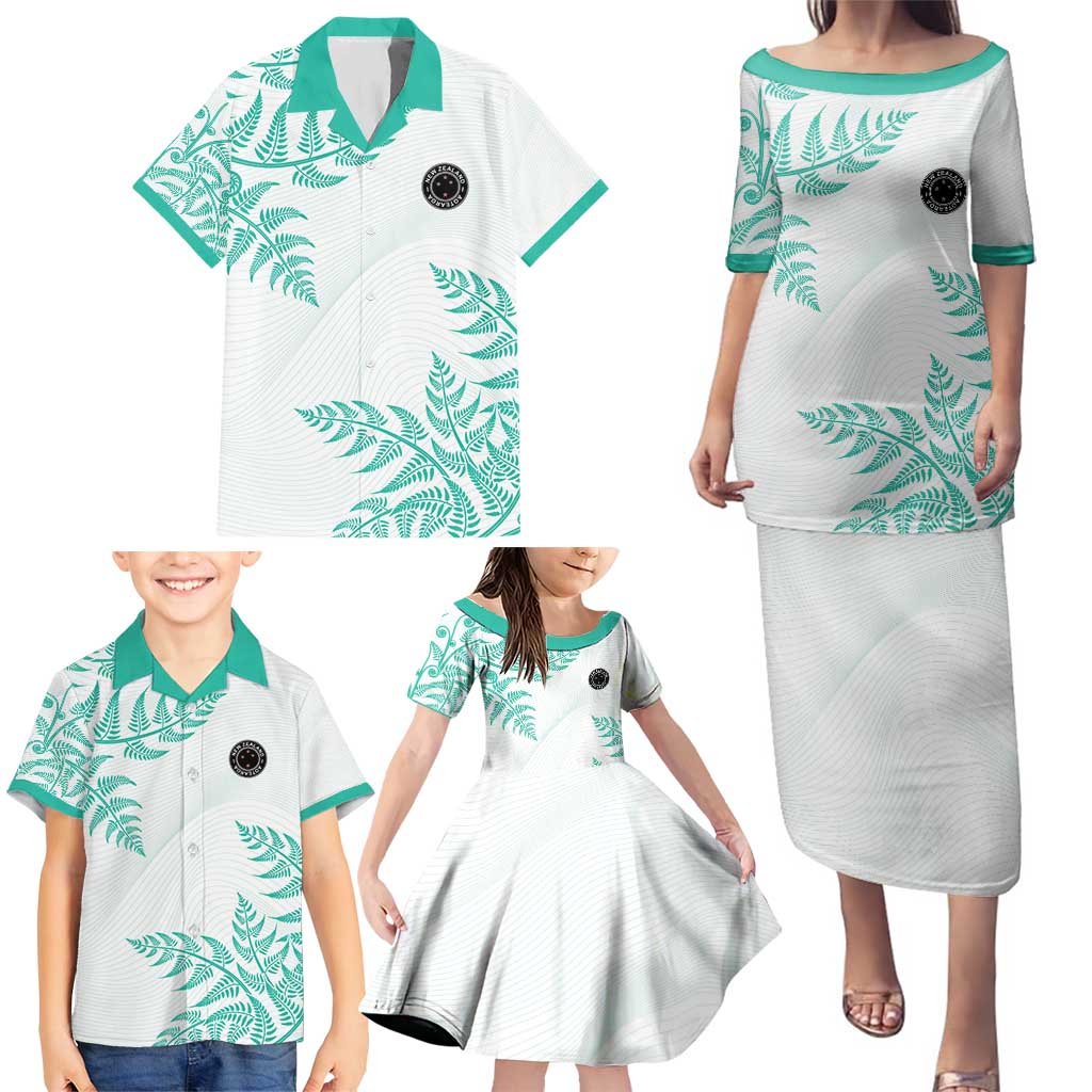 Custom New Zealand Football Family Matching Puletasi and Hawaiian Shirt Aotearoa Pride Aqua Version - Polynesian Pride
