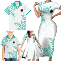 Custom New Zealand Football Family Matching Short Sleeve Bodycon Dress and Hawaiian Shirt Aotearoa Pride Aqua Version - Polynesian Pride