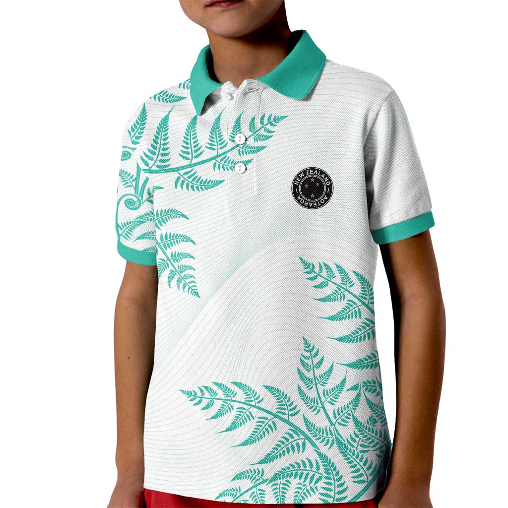 Custom New Zealand Football Kid Polo Shirt Aotearoa Pride Aqua Version - Polynesian Pride