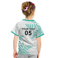 Custom New Zealand Football Kid T Shirt Aotearoa Pride Aqua Version - Polynesian Pride
