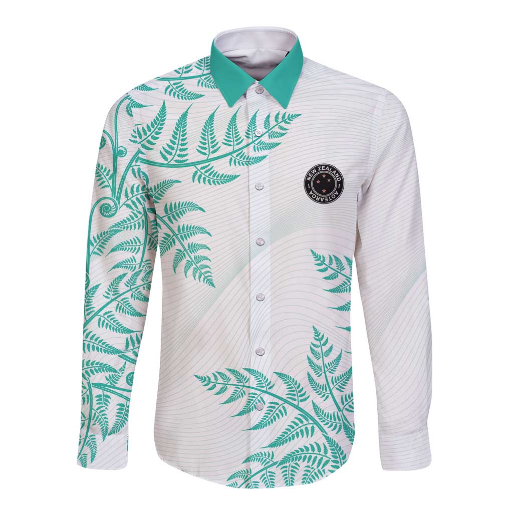 Custom New Zealand Football Long Sleeve Button Shirt Aotearoa Pride Aqua Version - Polynesian Pride
