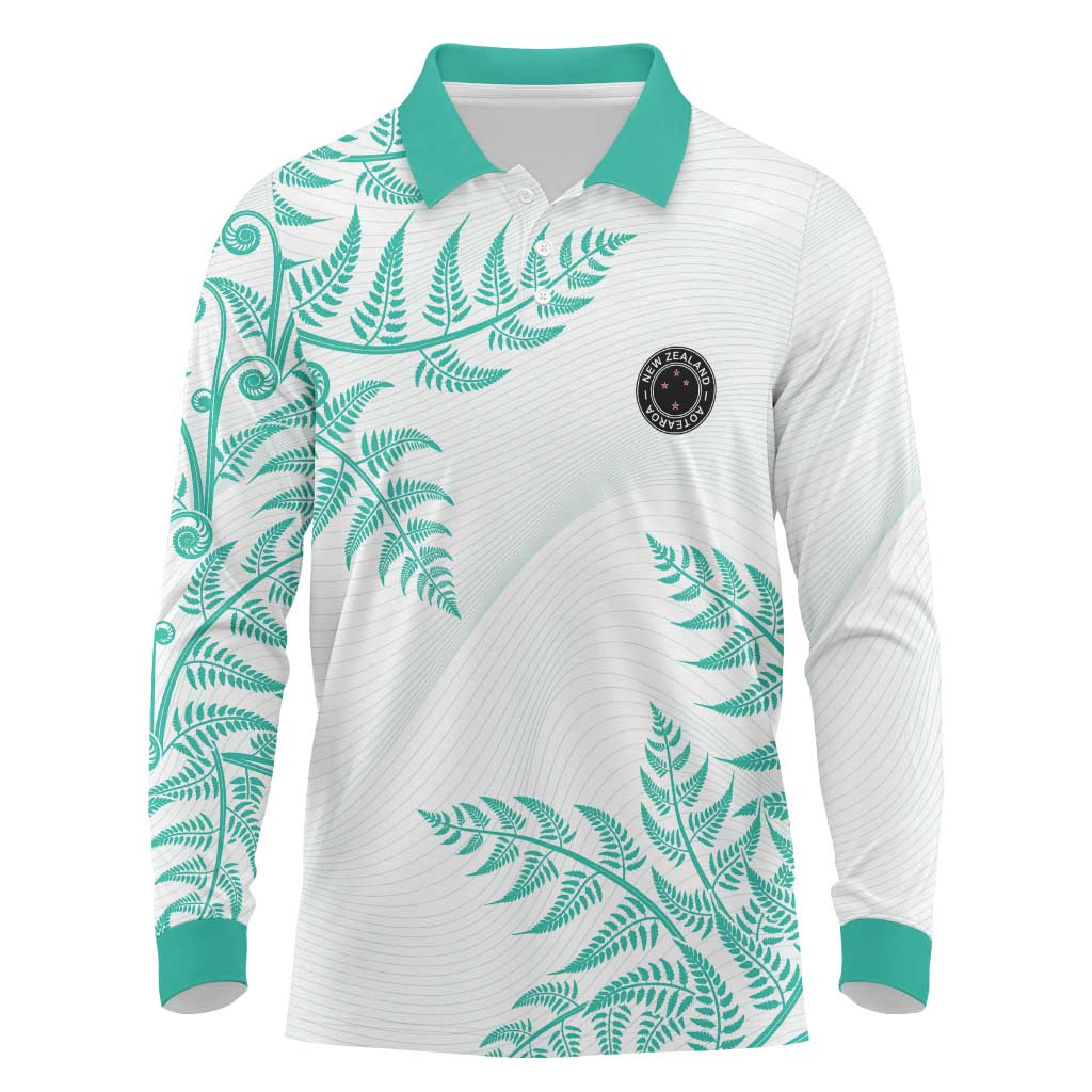 Custom New Zealand Football Long Sleeve Polo Shirt Aotearoa Pride Aqua Version - Polynesian Pride
