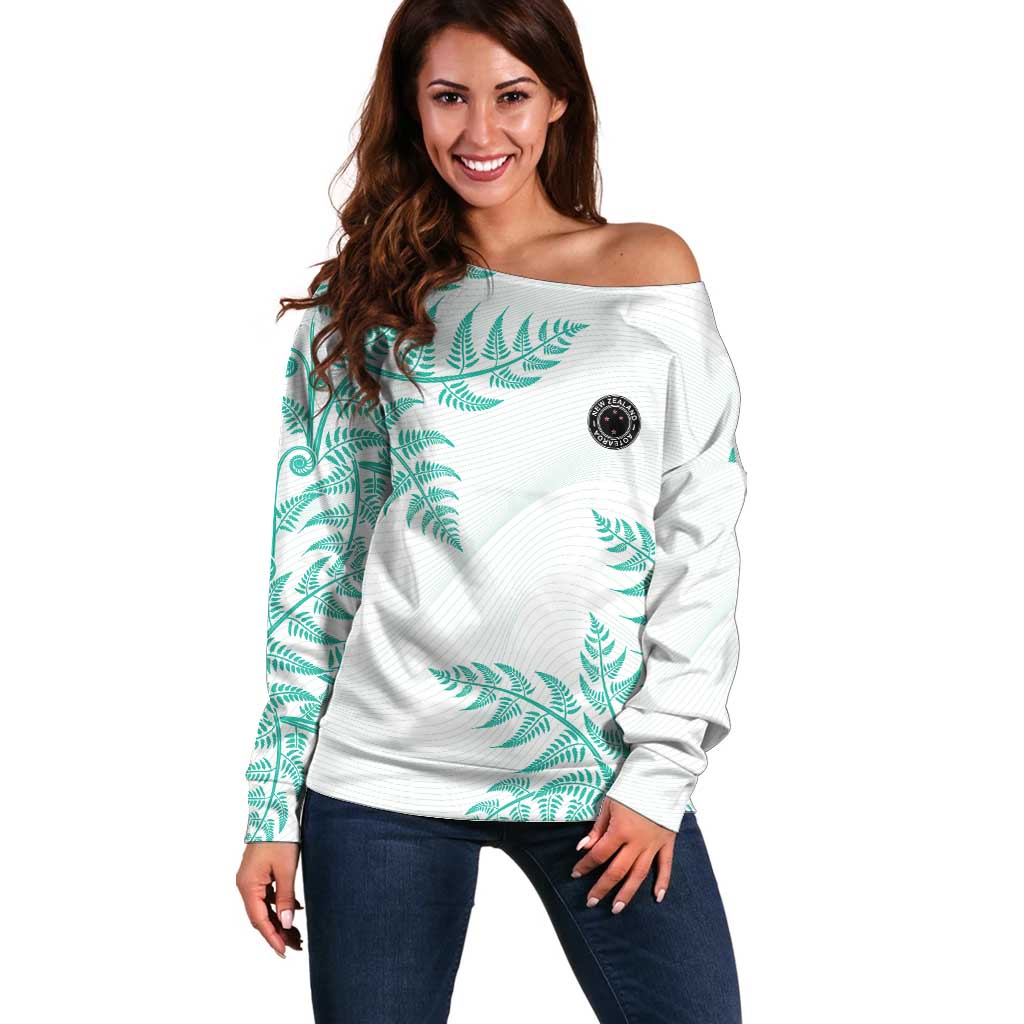 Custom New Zealand Football Off Shoulder Sweater Aotearoa Pride Aqua Version - Polynesian Pride