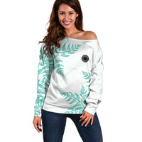 Custom New Zealand Football Off Shoulder Sweater Aotearoa Pride Aqua Version - Polynesian Pride