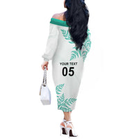 Custom New Zealand Football Off The Shoulder Long Sleeve Dress Aotearoa Pride Aqua Version - Polynesian Pride