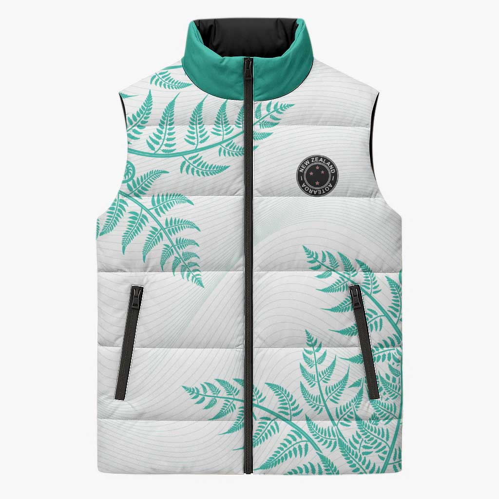 Custom New Zealand Football Sleeveless Puffer Jacket Aotearoa Pride Aqua Version - Polynesian Pride