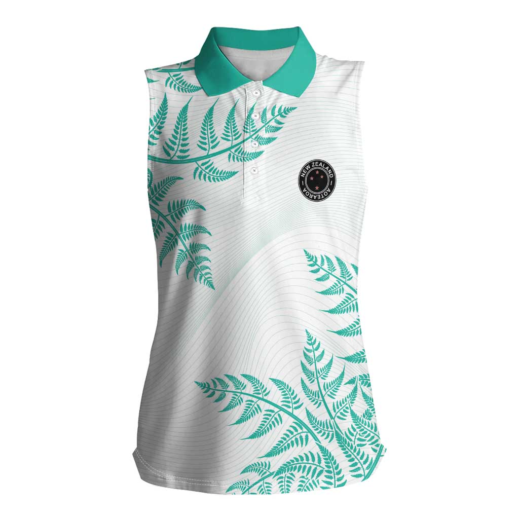 Custom New Zealand Football Women Sleeveless Polo Shirt Aotearoa Pride Aqua Version - Polynesian Pride
