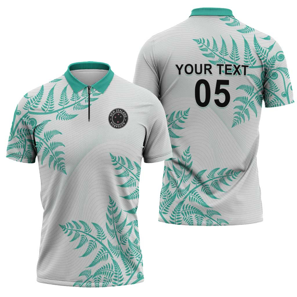 Custom New Zealand Football Zipper Polo Shirt Aotearoa Pride Aqua Version - Polynesian Pride
