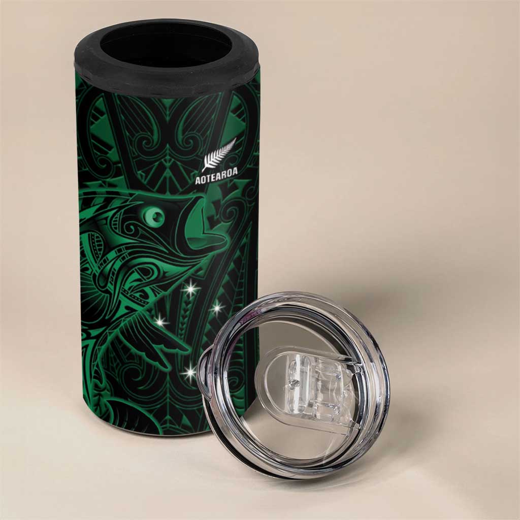 Custom New Zealand Fishing 4 in 1 Can Cooler Tumbler Maori Tribal Pattern - Polynesian Pride
